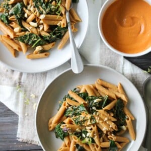 Kale Pasta with Sun-dried Tomato Cashew Sauce (vegan) | dishingouthealth.com