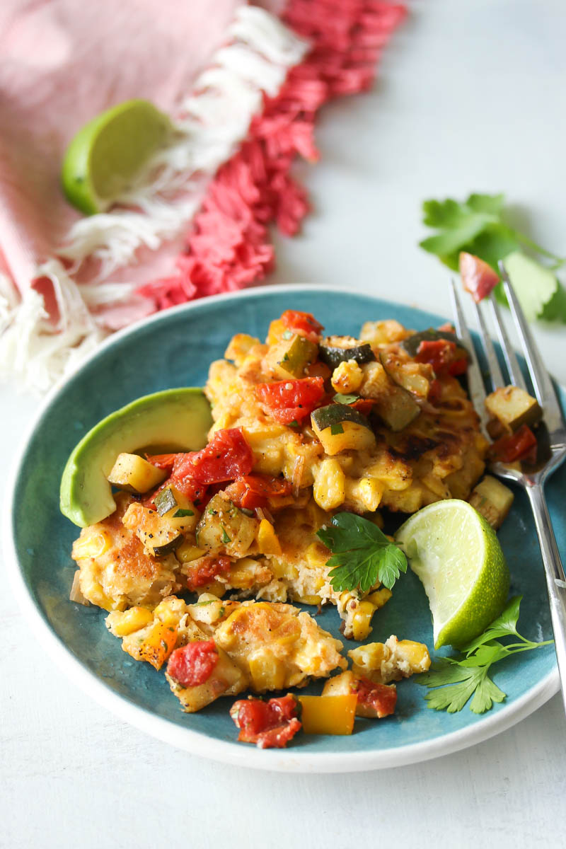 Chive Corn Fritters with Roasted Zucchini Salsa | dishingouthealth.com