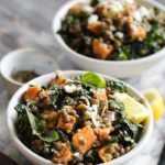 Lentil Kale Salad with Sweet Potato and Tahini | dishingouthealth.com