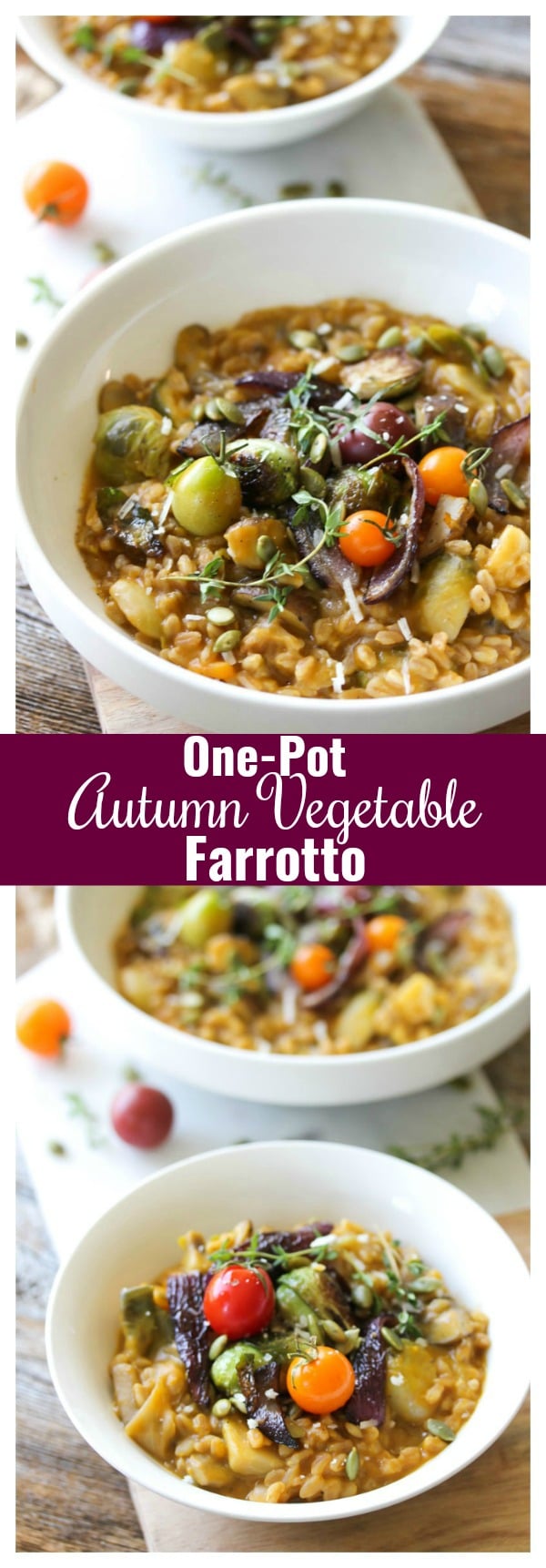 One Pot Autumn Vegetable Farrotto | dishingouthealth.com