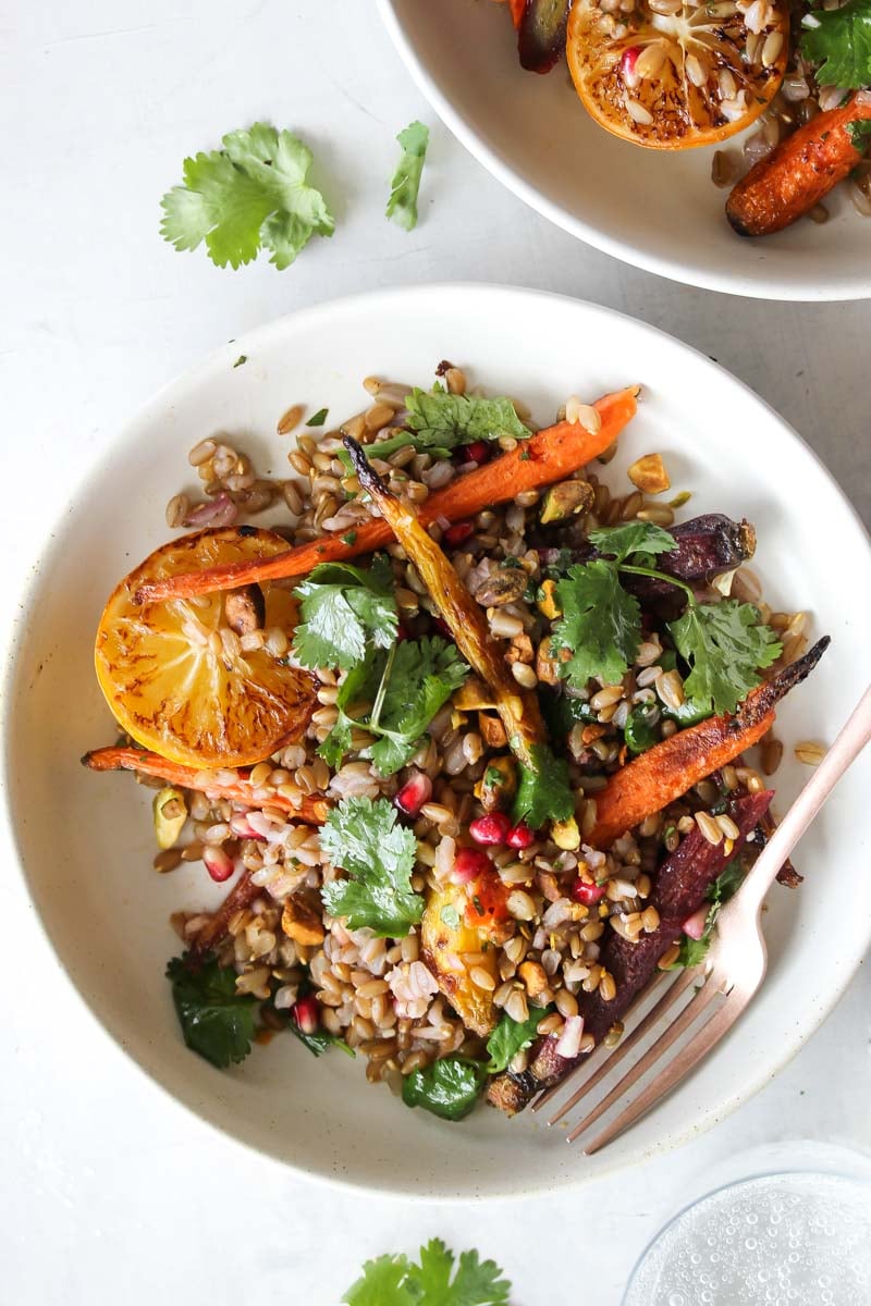 Coriander-Carrot Grain Bowls with Cilantro-Honey Dressing