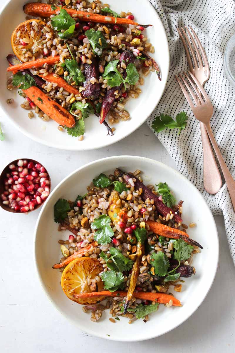 Coriander-Carrot Grain Bowls with Cilantro-Honey Dressing