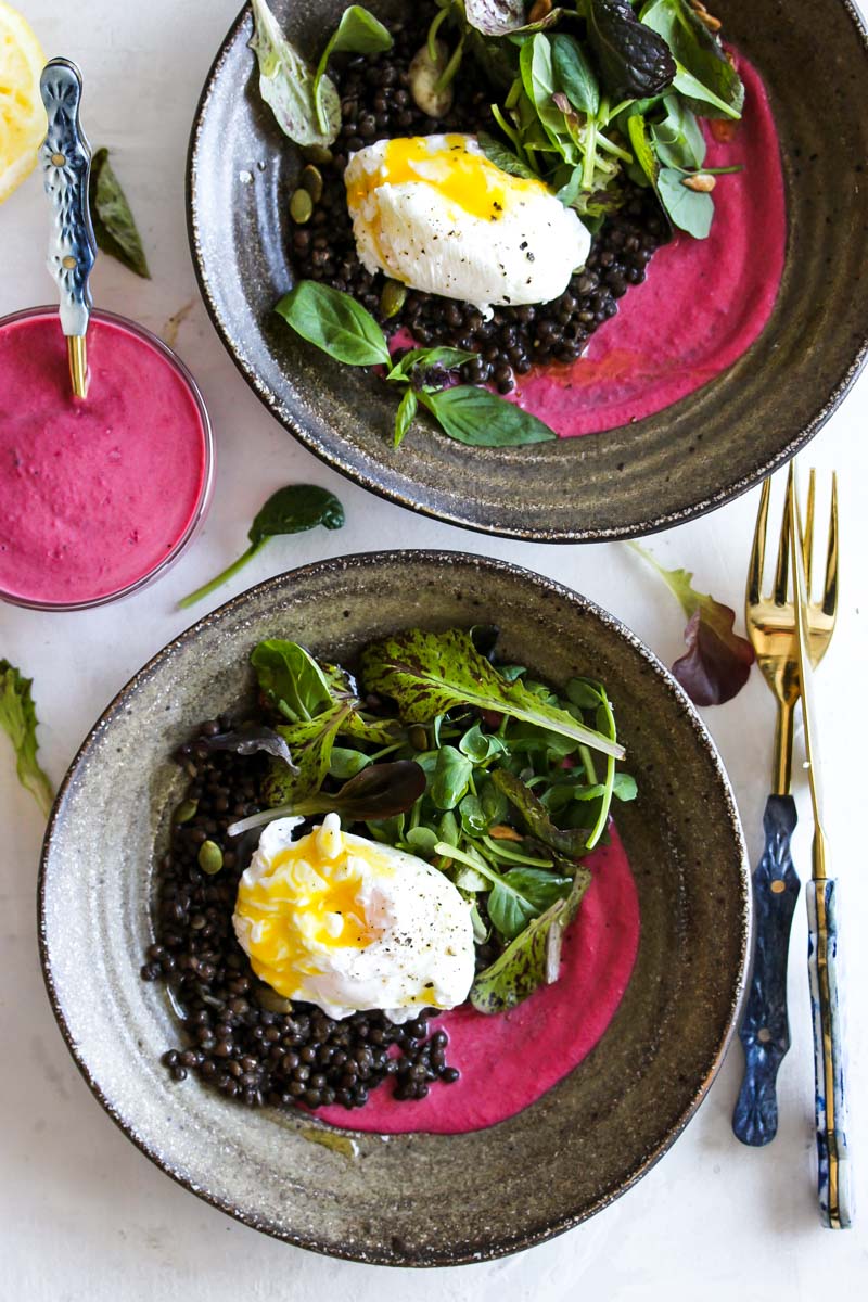 Black Lentil Bowls with Beet-Tahini Dressing