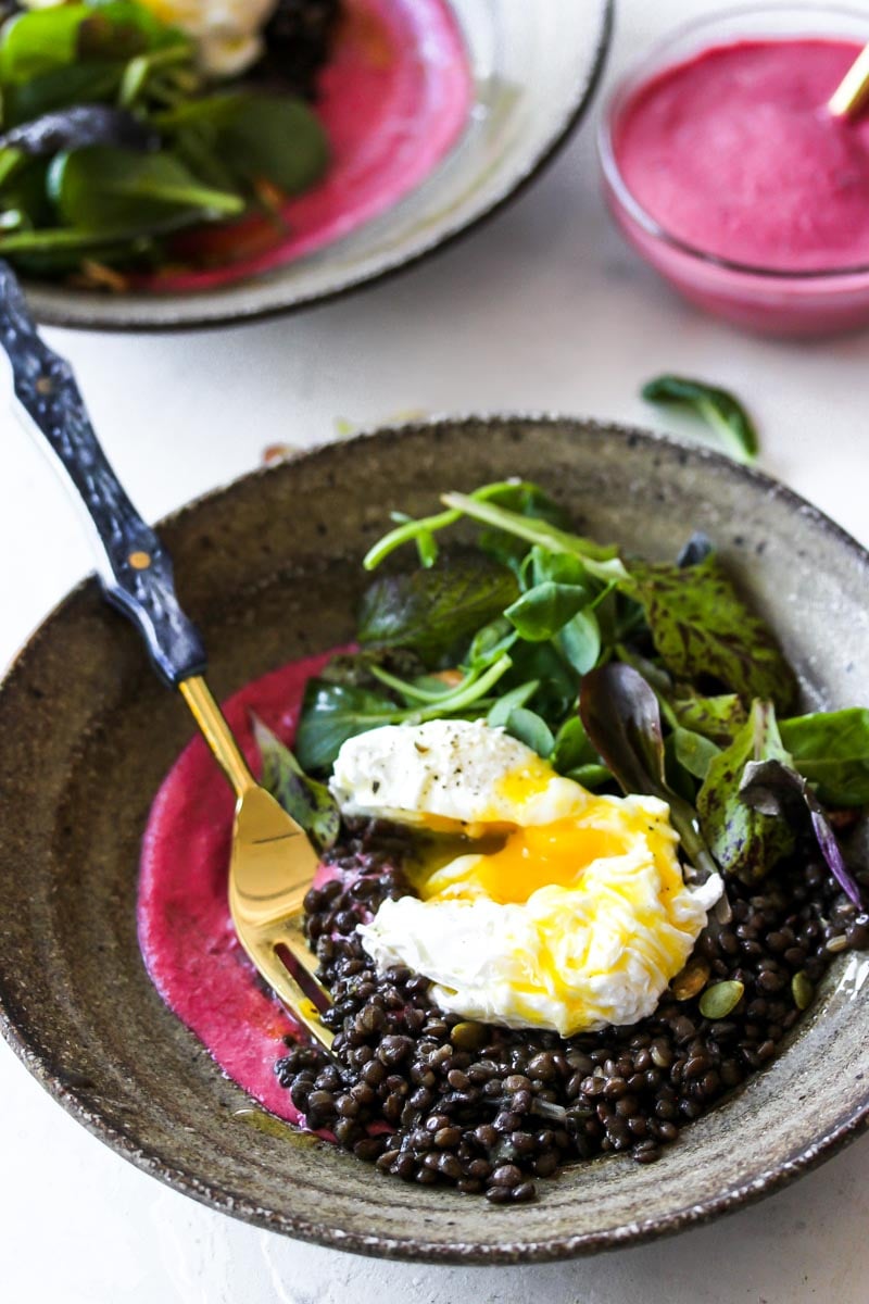 Black Lentil Bowls with Beet-Tahini Dressing