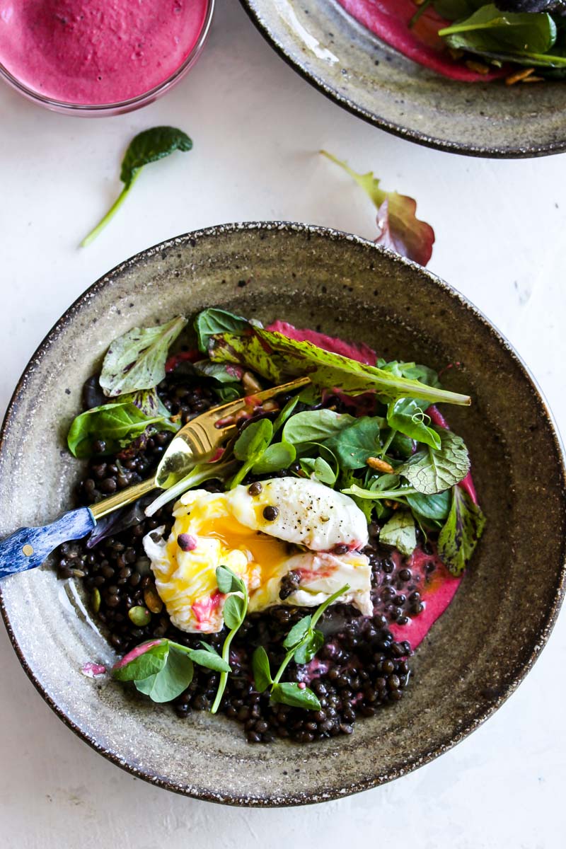 Black Lentil Bowls with Beet-Tahini Dressing