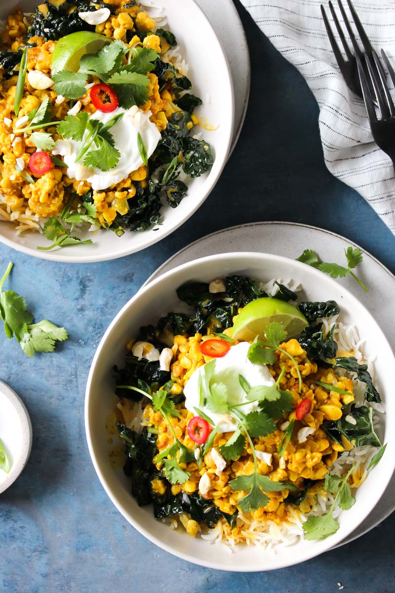 Turmeric-Tempeh Coconut Curry | dishingouthealth.com
