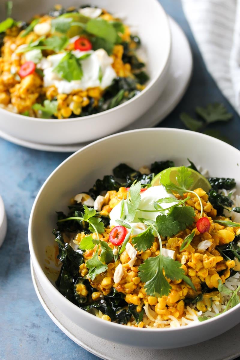 Turmeric-Tempeh Coconut Curry | dishingouthealth.com