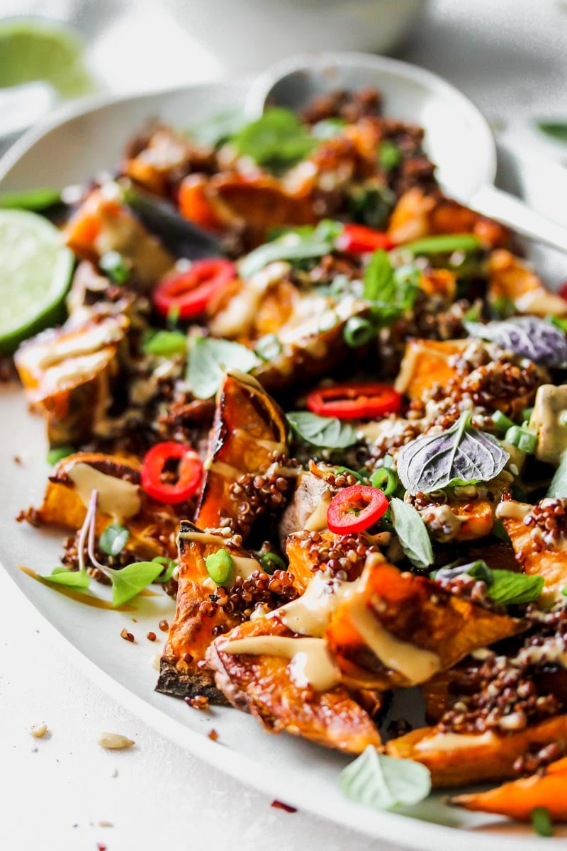 Roasted Sweet Potato Wedges with Asian Peanut Sauce