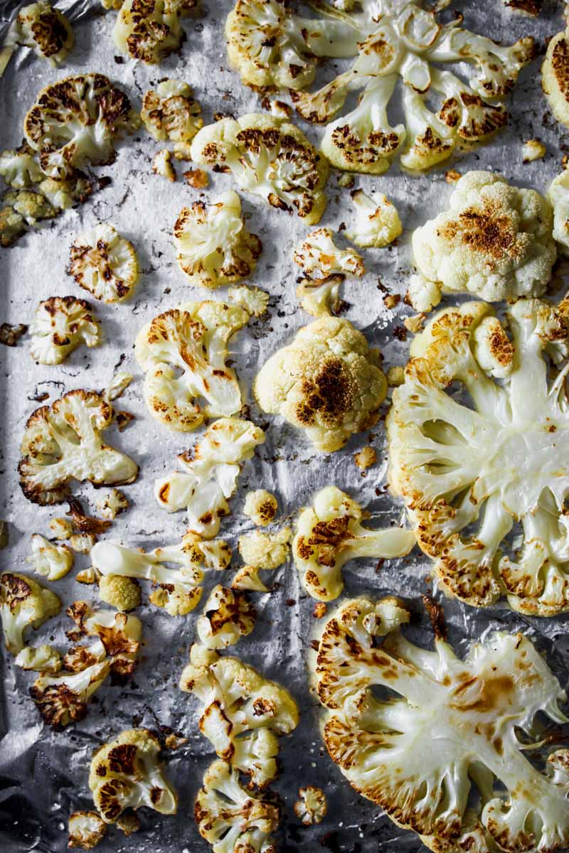 Cauliflower Steaks with Lemon-Caper Lentils and Harissa "Hummus"