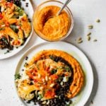Cauliflower Steaks with Lemon-Caper Lentils and Harissa "Hummus"