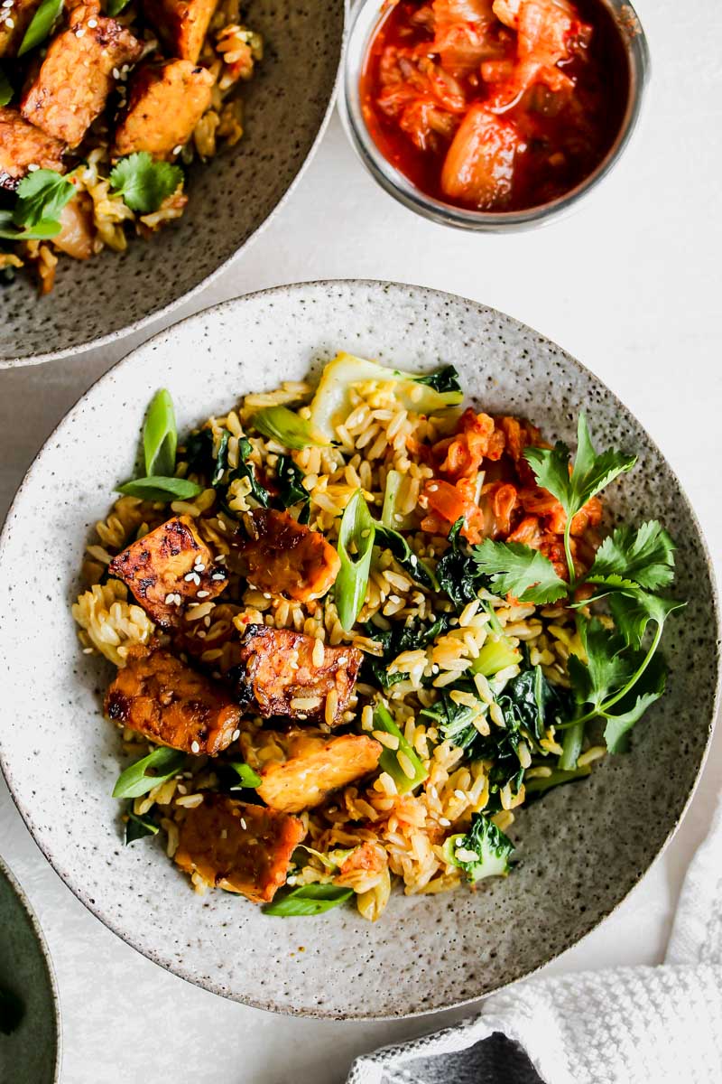 Kimchi Fried Rice with Sesame-Braised Tempeh