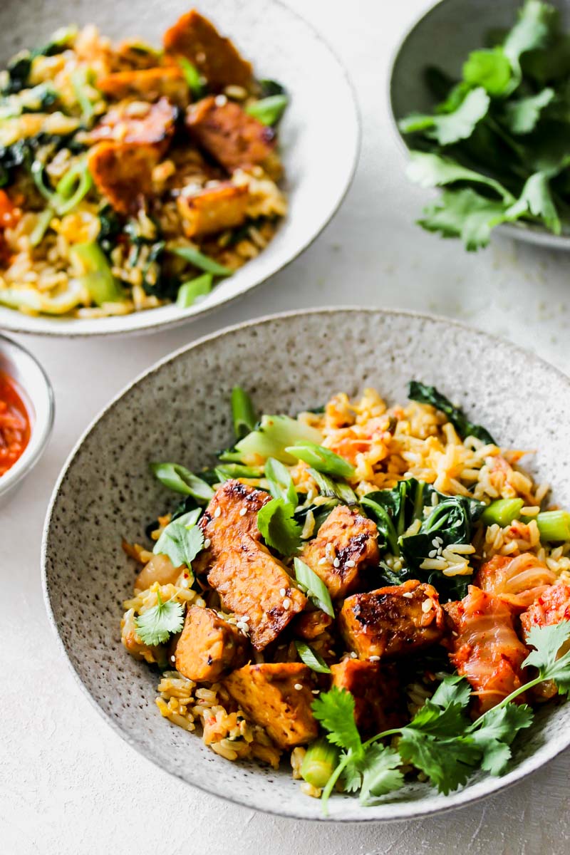 Kimchi Fried Rice with Sesame-Braised Tempeh