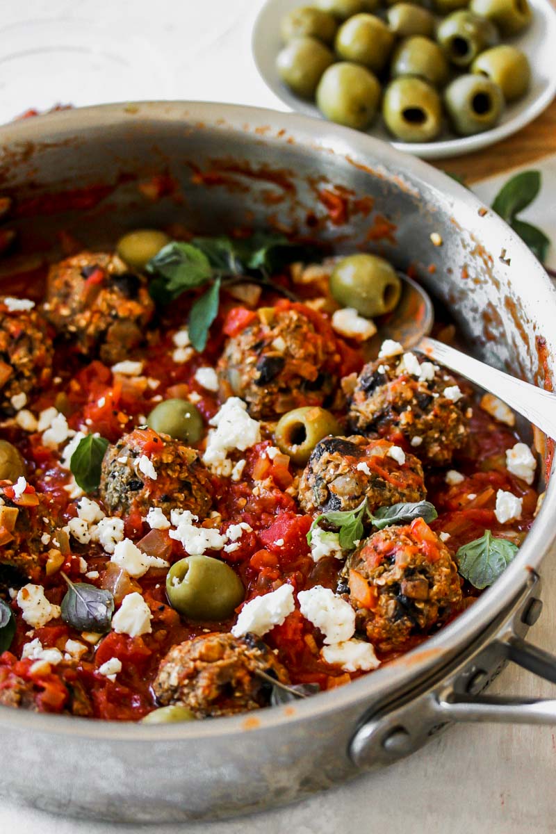 Vegetarian Mushroom Meatballs in Spanish Olive-Tomato Sauce