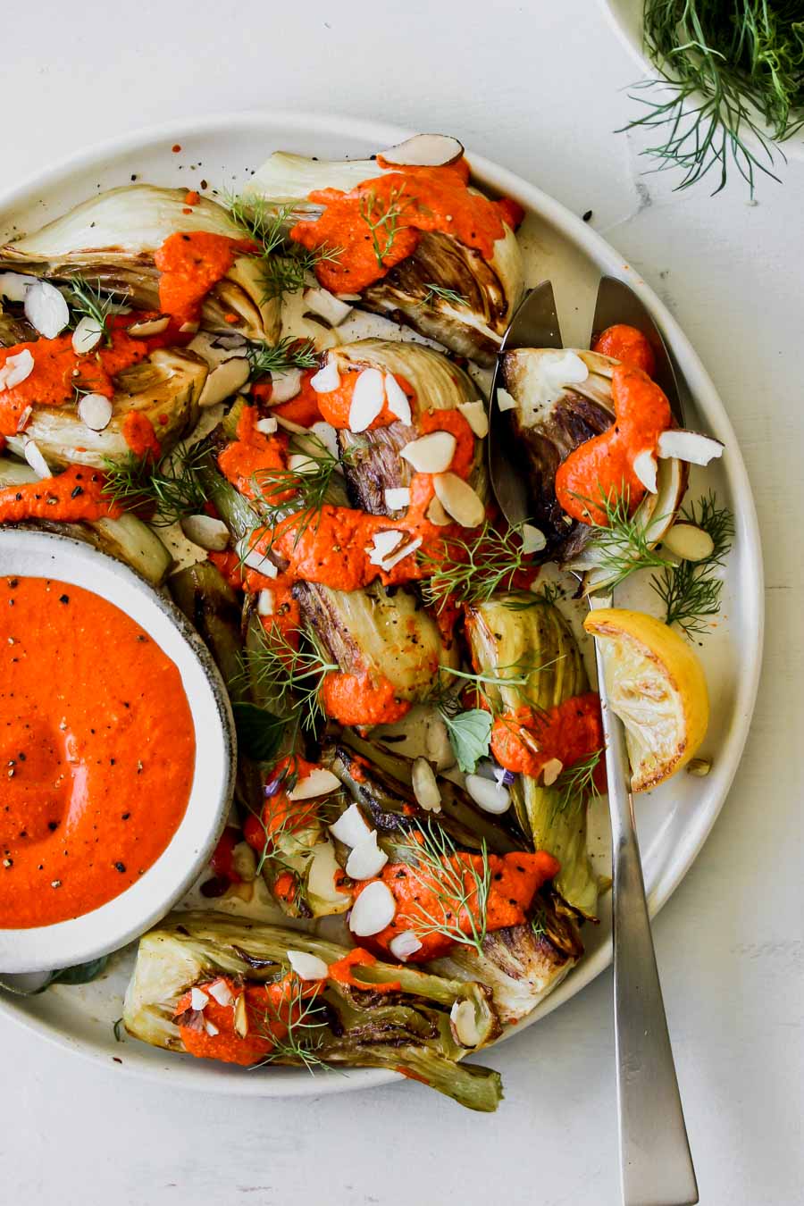 Roasted Fennel with Roasted Pepper-Horseradish Sauce