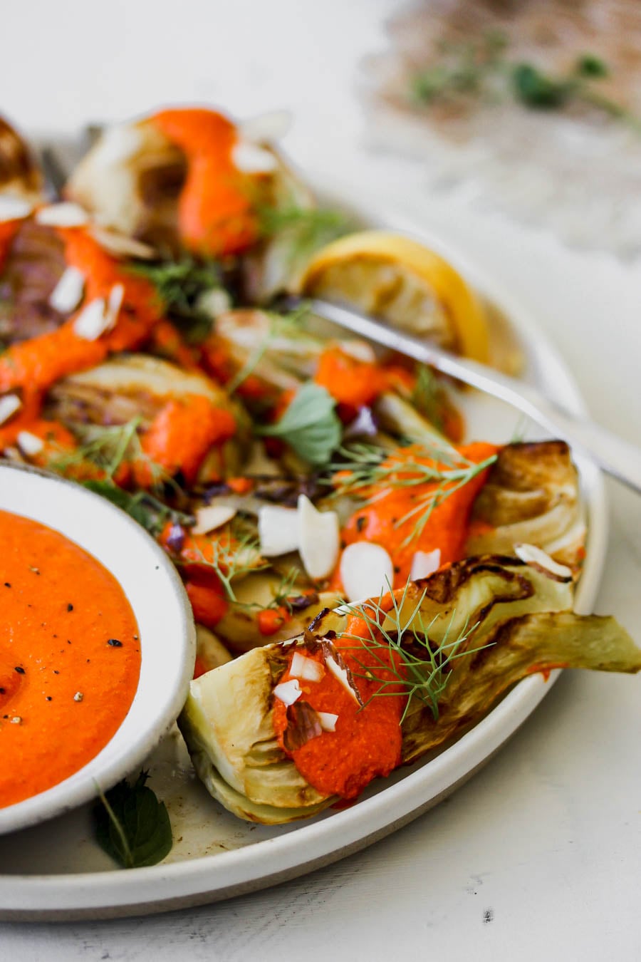 Roasted Fennel with Roasted Pepper-Horseradish Sauce