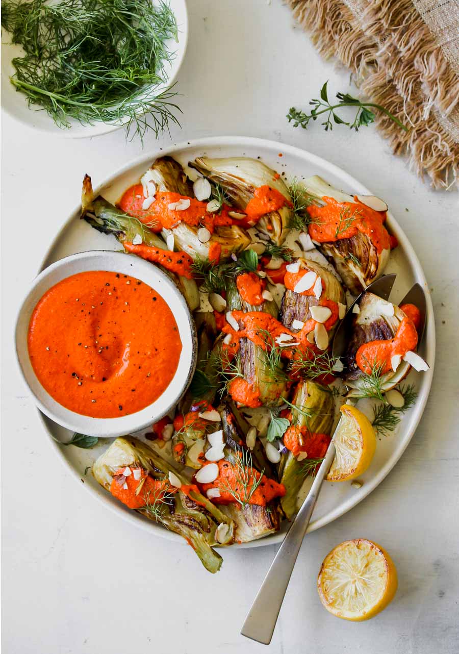Roasted Fennel with Roasted Pepper-Horseradish Sauce