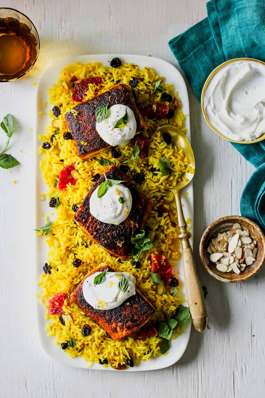 Crispy Salmon with Indian Spices and Jeweled Rice