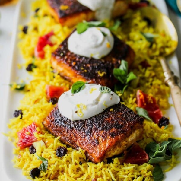 Crispy Salmon with Indian Spices and Jeweled Rice