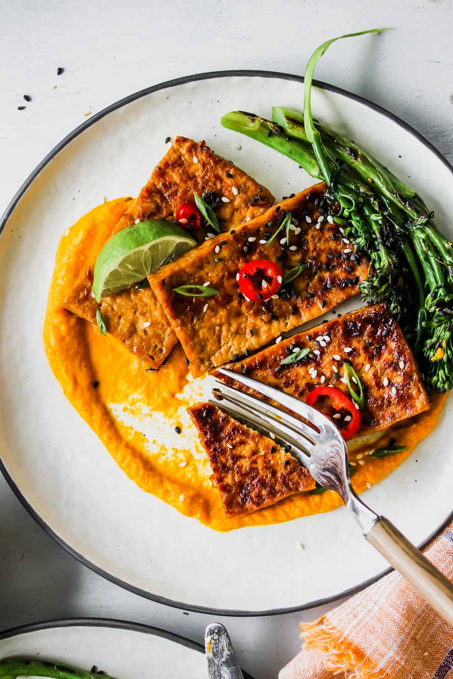 Honey-Soy Glazed Tofu with Carrot-Ginger Sauce