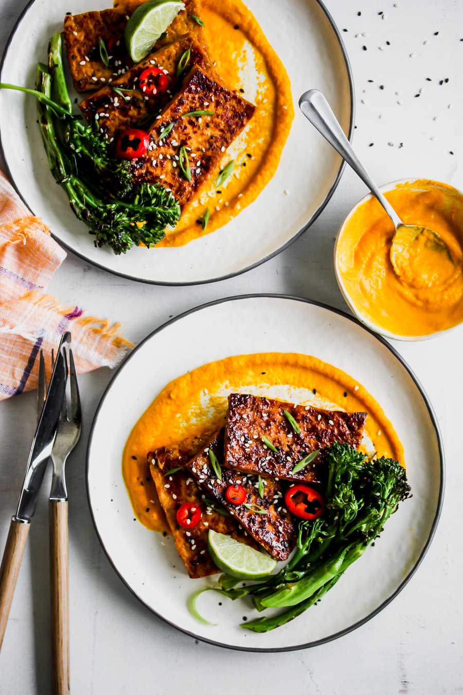 Honey-Soy Glazed Tofu with Carrot-Ginger Sauce