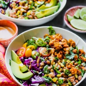 Tempeh Taco Salads with Chipotle-Tahini Dressing