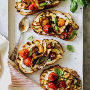 Blistered Tomato and Zucchini Tartines with Whipped Feta