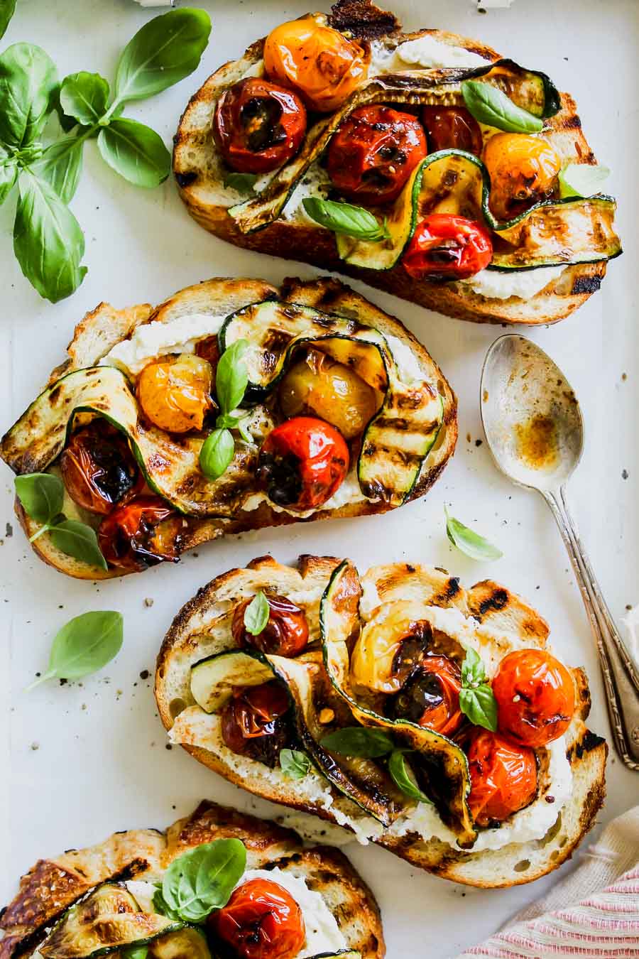 Blistered Tomato and Zucchini Tartines with Whipped Feta