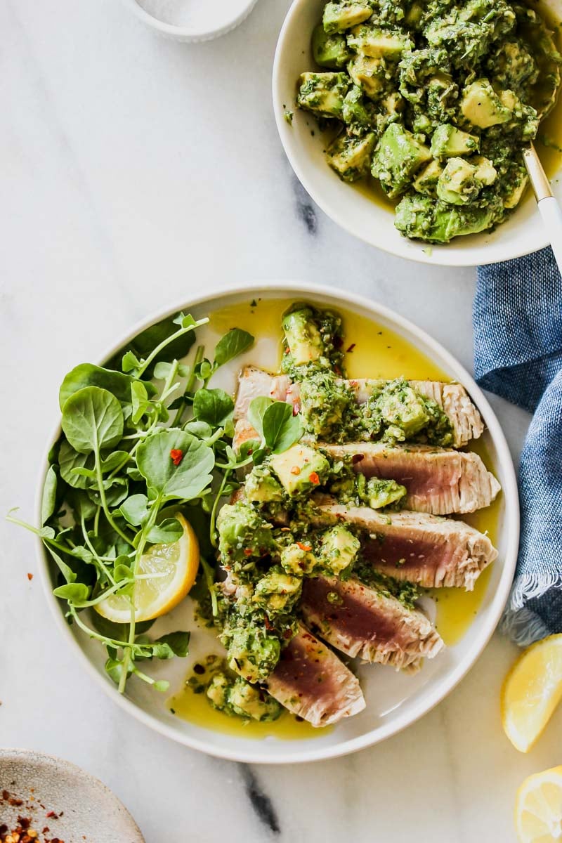 Seared Tuna with Avocado Salsa Verde