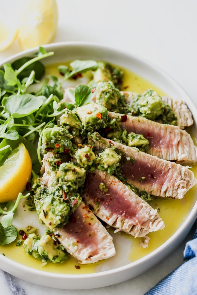 Seared Tuna with Avocado Salsa Verde