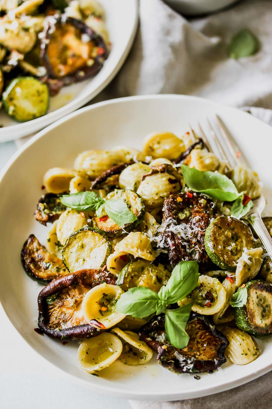 30 Minute Zucchini Pesto Pasta with Buttery Mushrooms