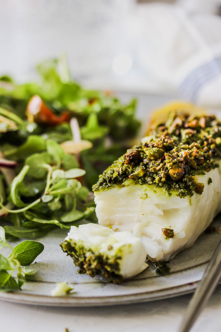 Matcha-Pistachio Crusted White Fish