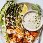 Grilled Romaine with Buffalo Tofu and Tahini Ranch