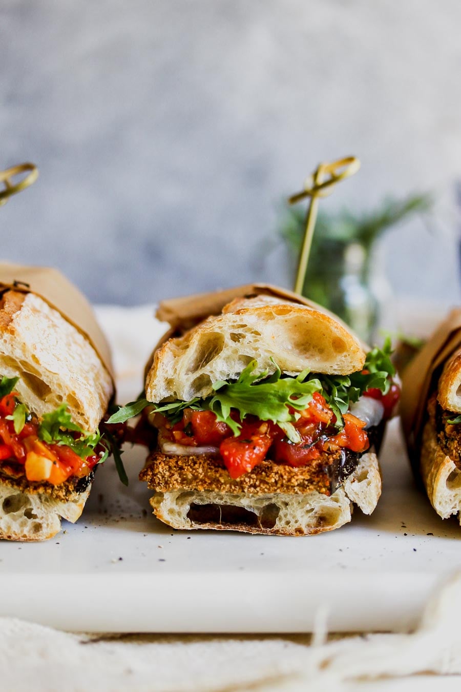 Crispy Eggplant Sandwiches with Tomato-Tarragon Relish