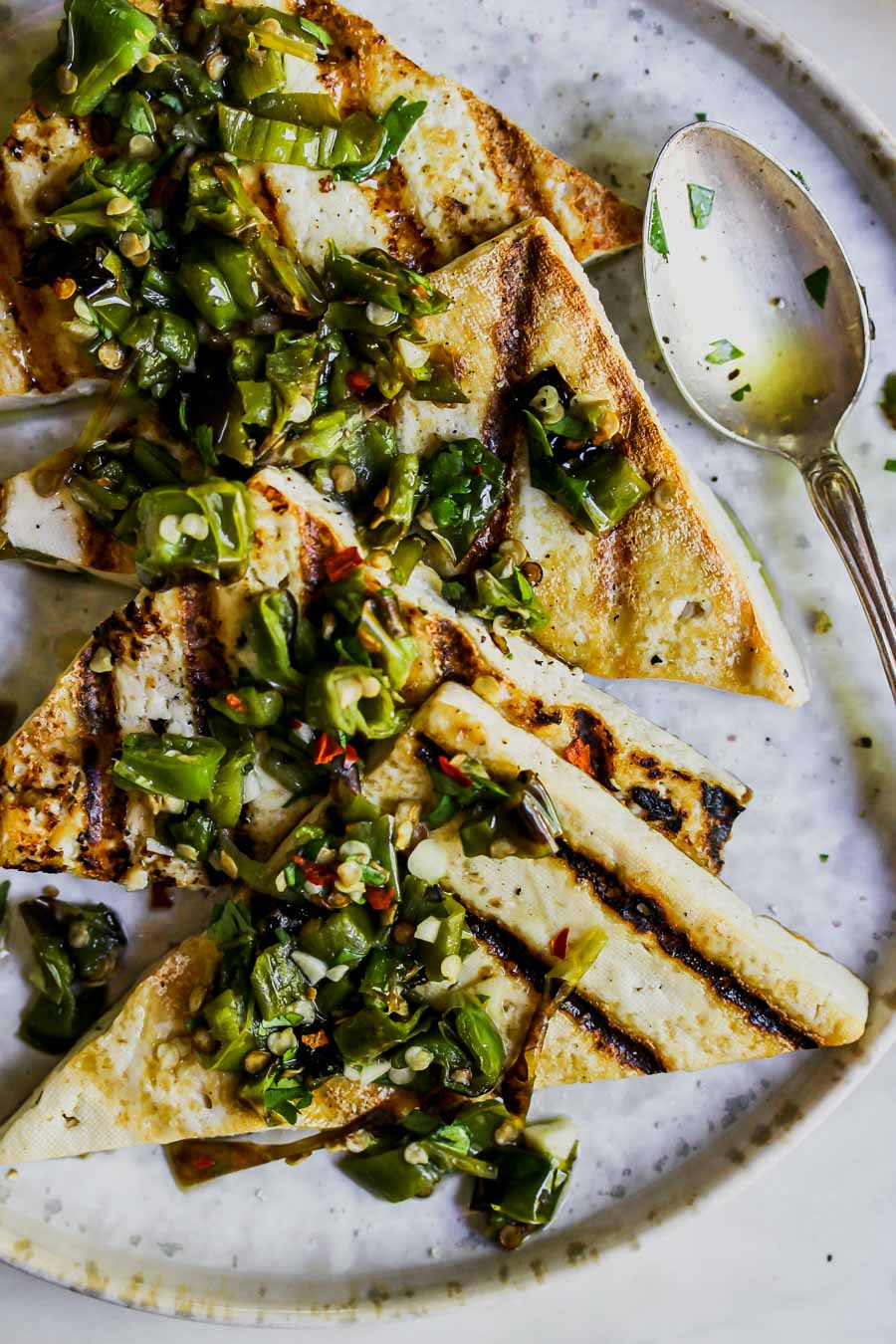 5 Ingredient Tofu Steaks with Charred Shishito Salsa