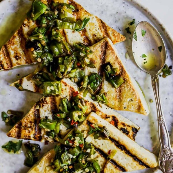 5 Ingredient Tofu Steaks with Charred Shishito Salsa