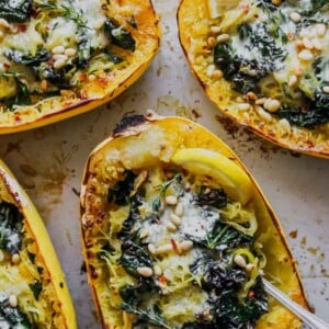 Browned Butter Kale and Fontina Spaghetti Squash