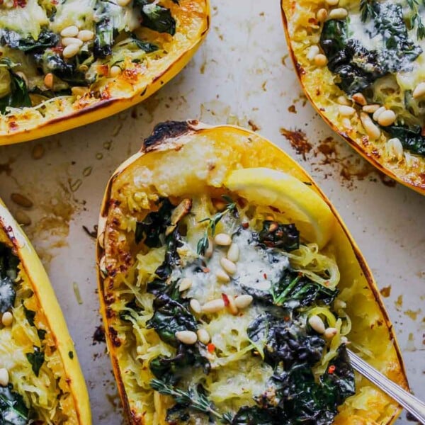 Browned Butter Kale and Fontina Spaghetti Squash