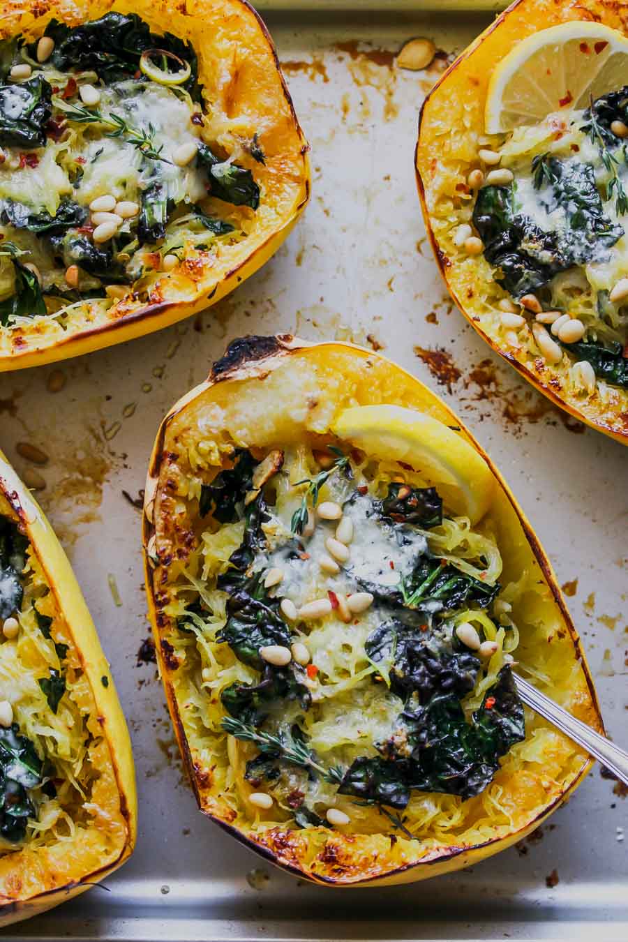 Browned Butter Kale and Fontina Spaghetti Squash