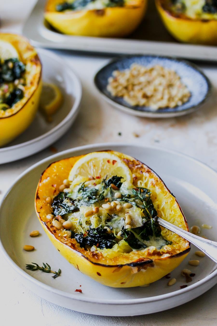Browned Butter Kale and Fontina Spaghetti Squash