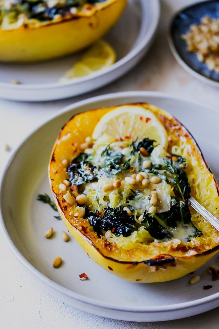 Browned Butter Kale and Fontina Spaghetti Squash