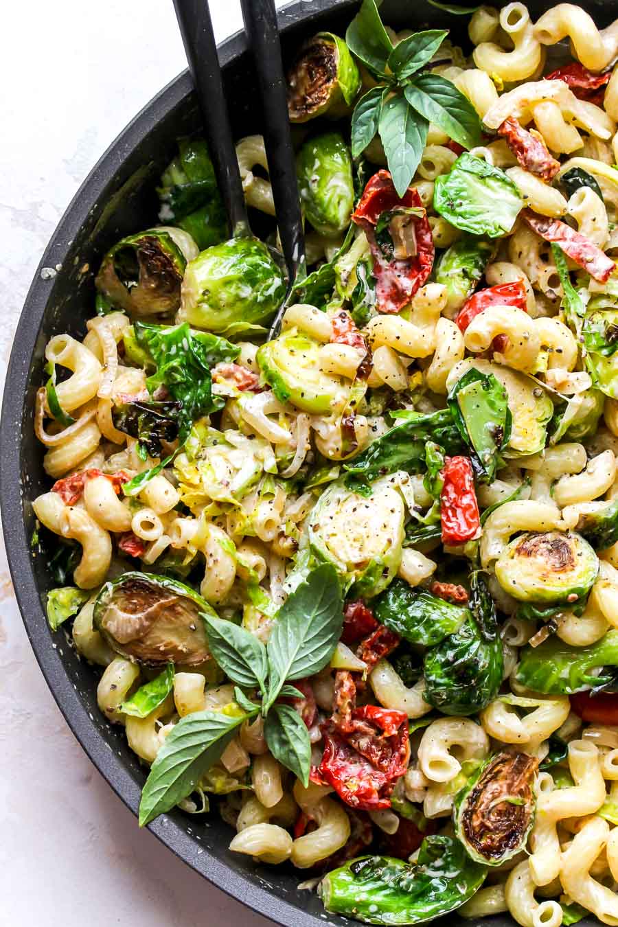 30 Minute Creamy Goat Cheese Pasta with Brussels