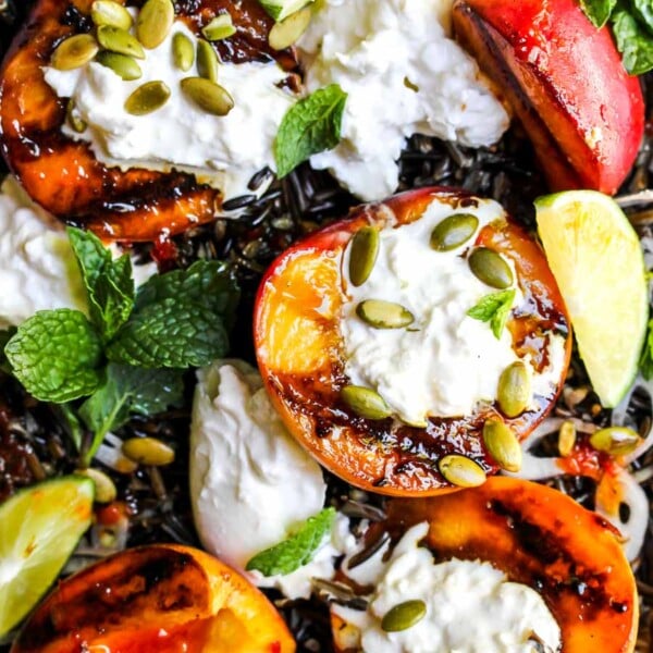 Grilled Peach and Wild Rice Salad with Burrata
