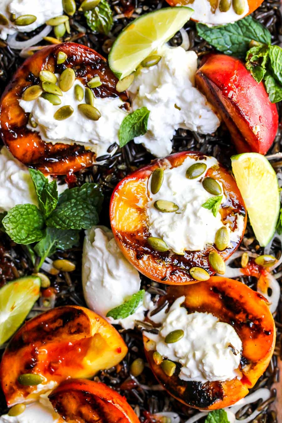 Grilled Peach and Wild Rice Salad with Burrata
