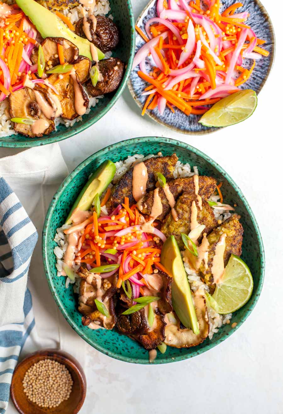 Korean Veggie Burger Bowls with Yum Yum Sauce