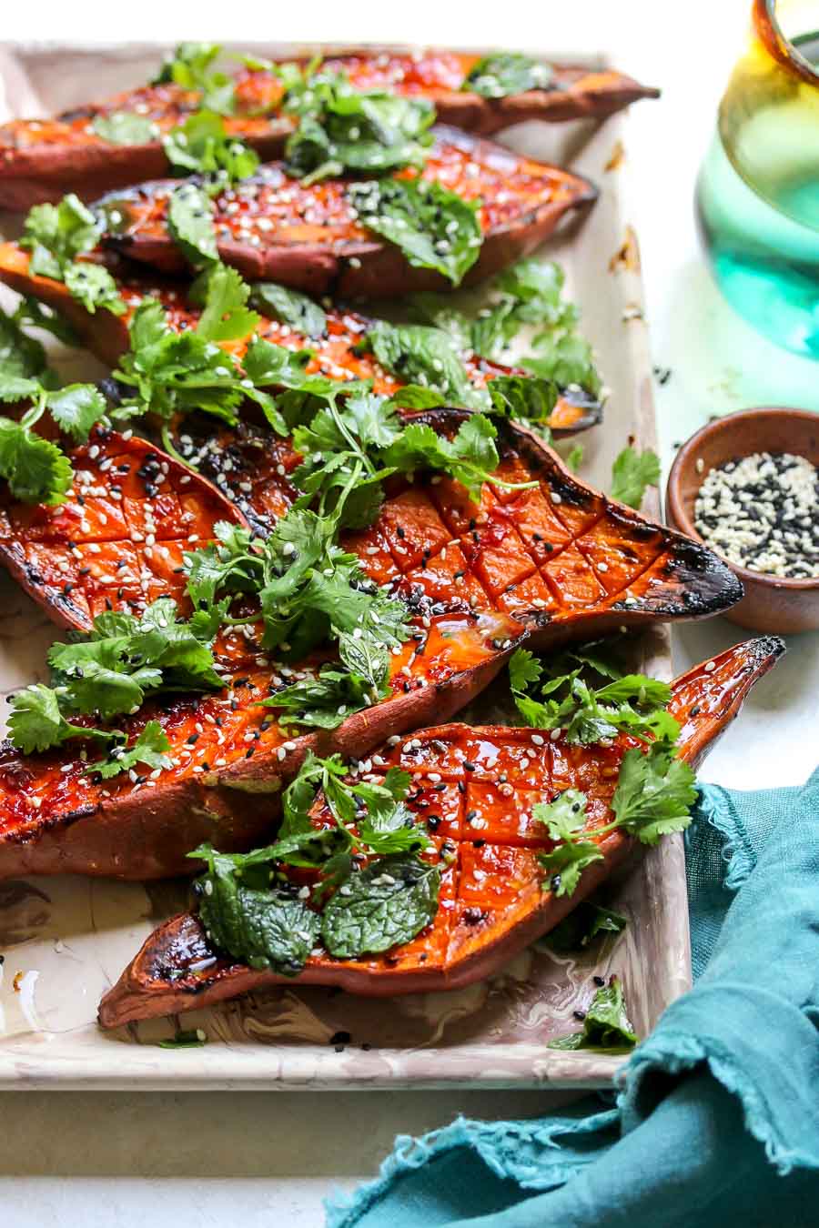 Chile-Glazed Sweet Potatoes with Cilantro Salad