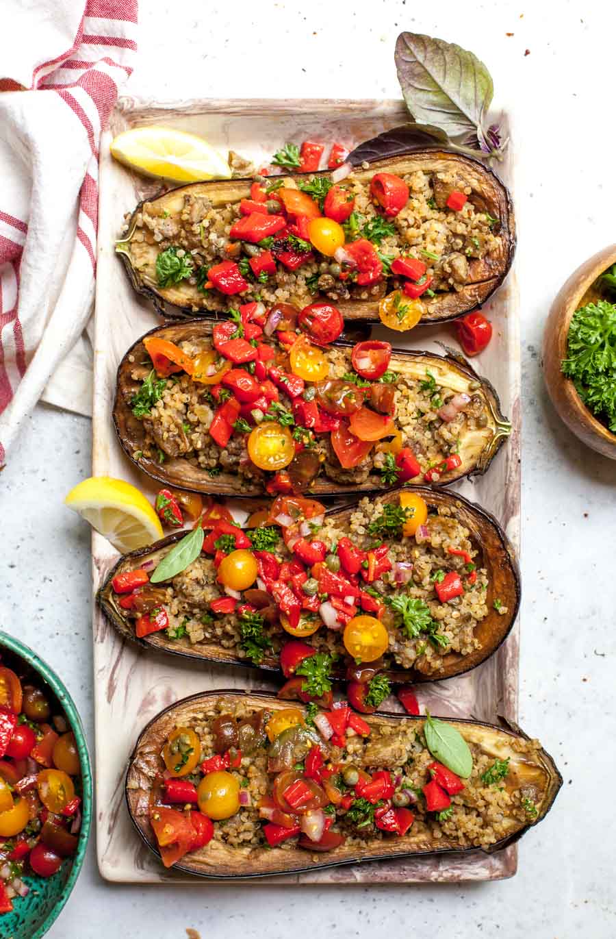 Mediterranean Stuffed Eggplant with Salsa