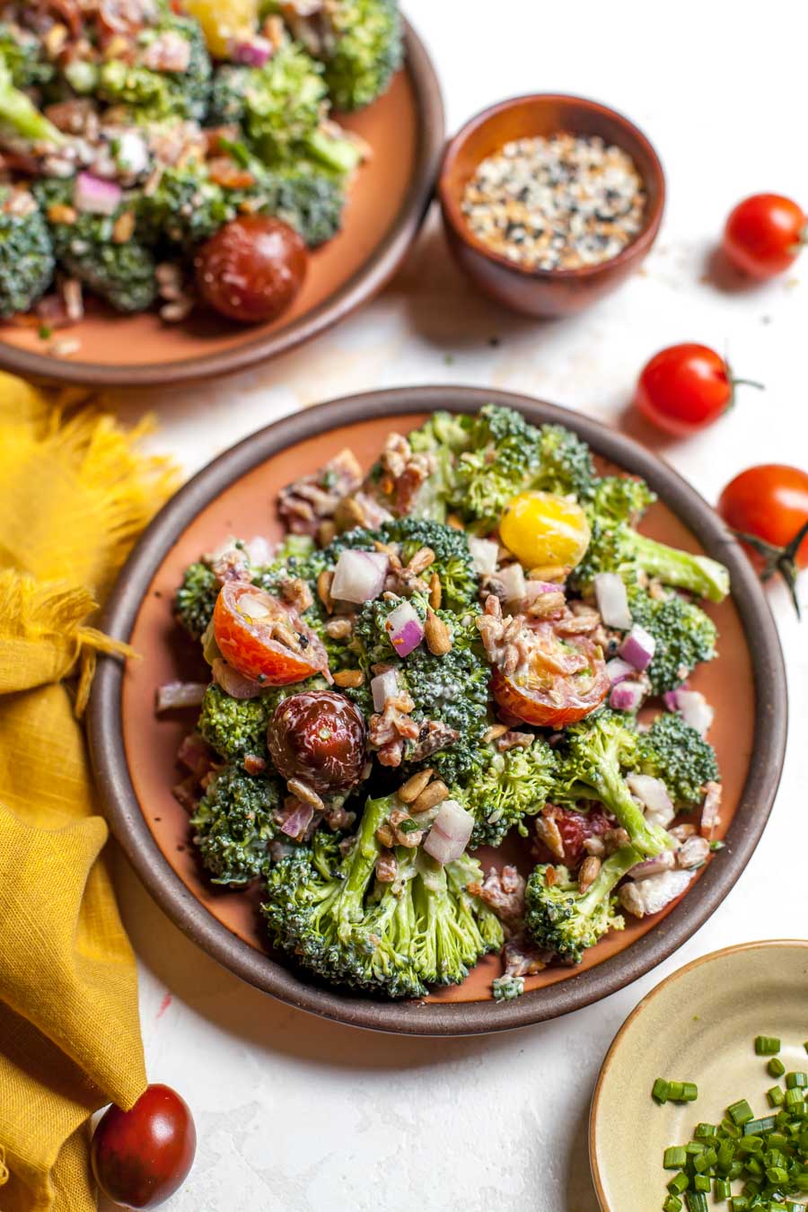 Everything Bagel Spiced Broccoli Salad with Goat Cheese Dressing