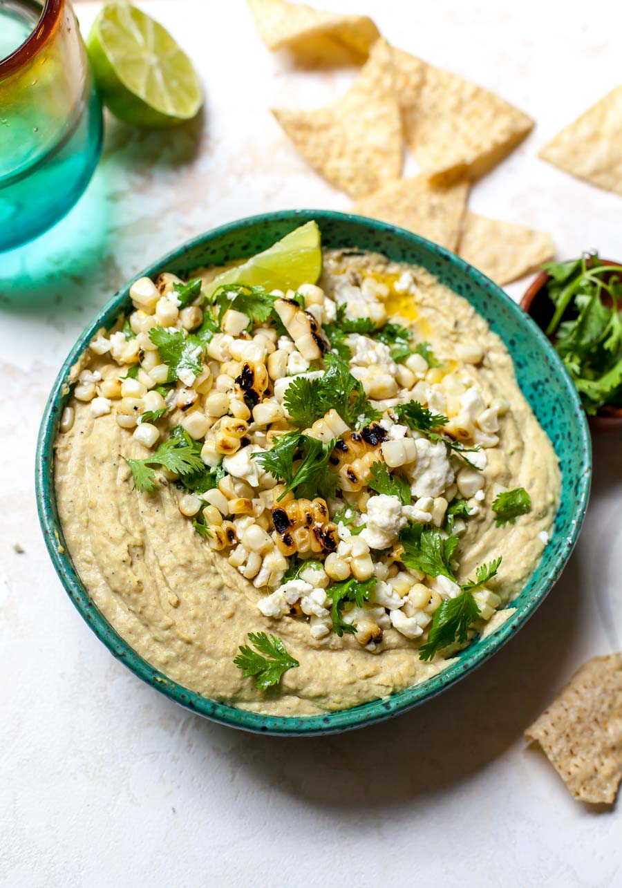 Charred Jalapeño Hummus with Corn and Feta