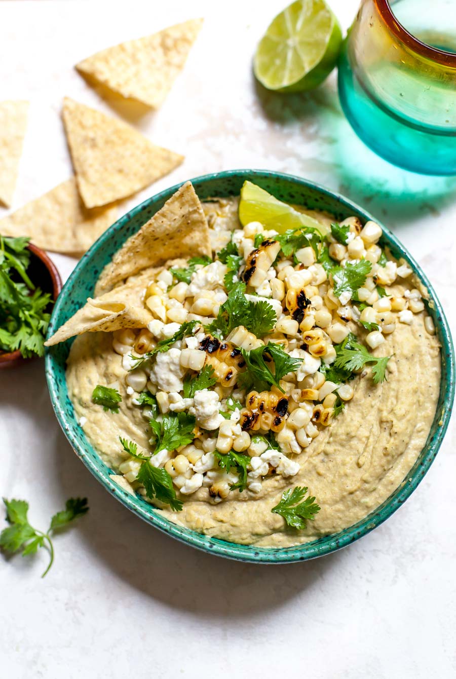 Charred Jalapeño Hummus with Corn and Feta