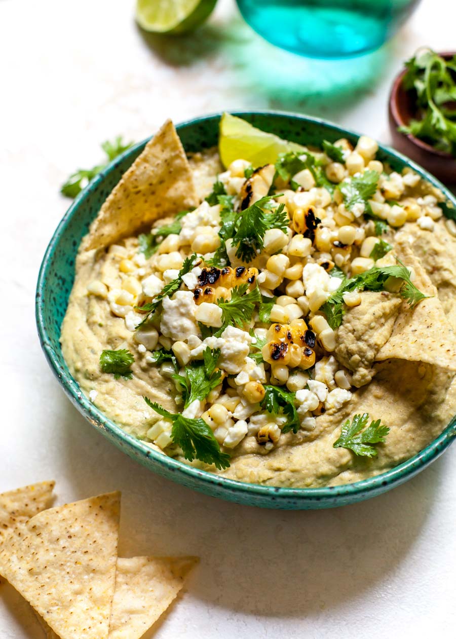 Charred Jalapeño Hummus with Corn and Feta